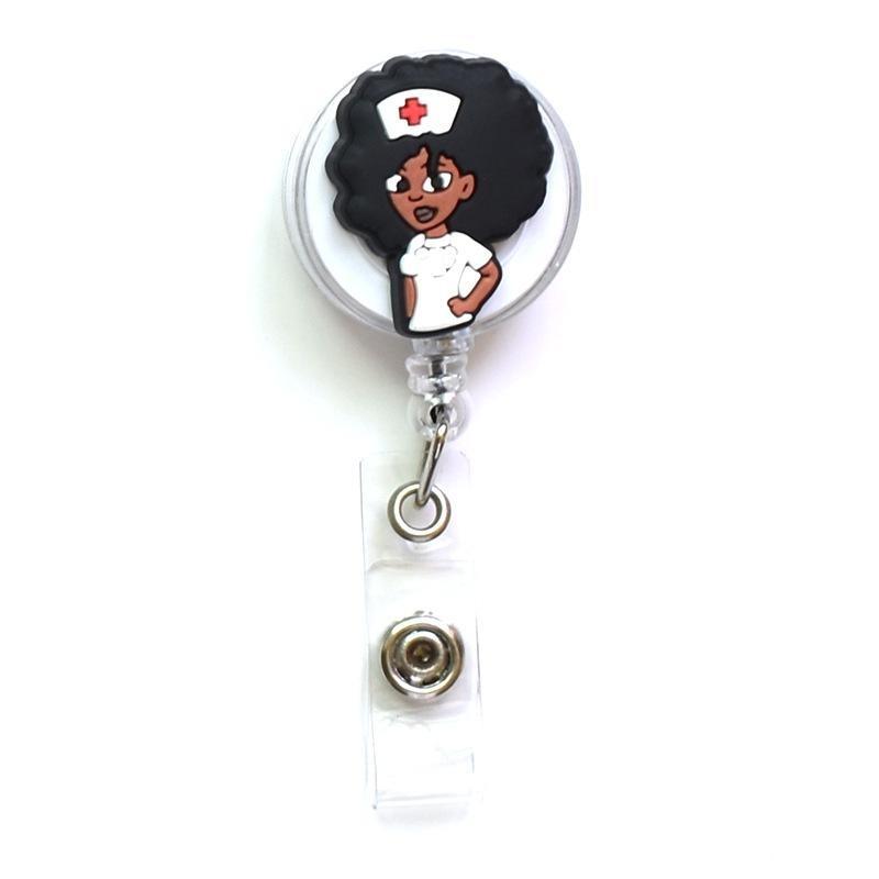 Fivela retrátil médica dos desenhos animados médico enfermeira licença de trabalho cordão criativo fácil de puxar fivela certificado marca nome