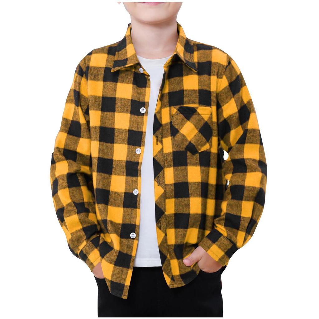 Boys Plaid Flannel Long Sleeve Button Down Shirt Kids Casual Shirts