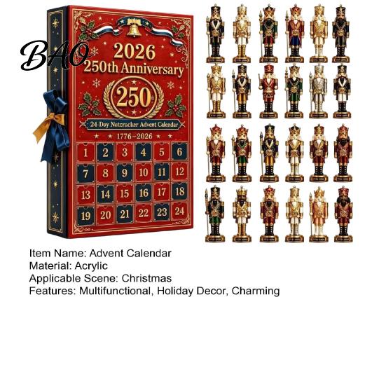 Kids Christmas Gift 2026 Nutcracker Advent Calendar, 24-Day Retro Soldier Figure Countdown Set, 2D for Children Flat Acrylic Tree Hanging Decor,