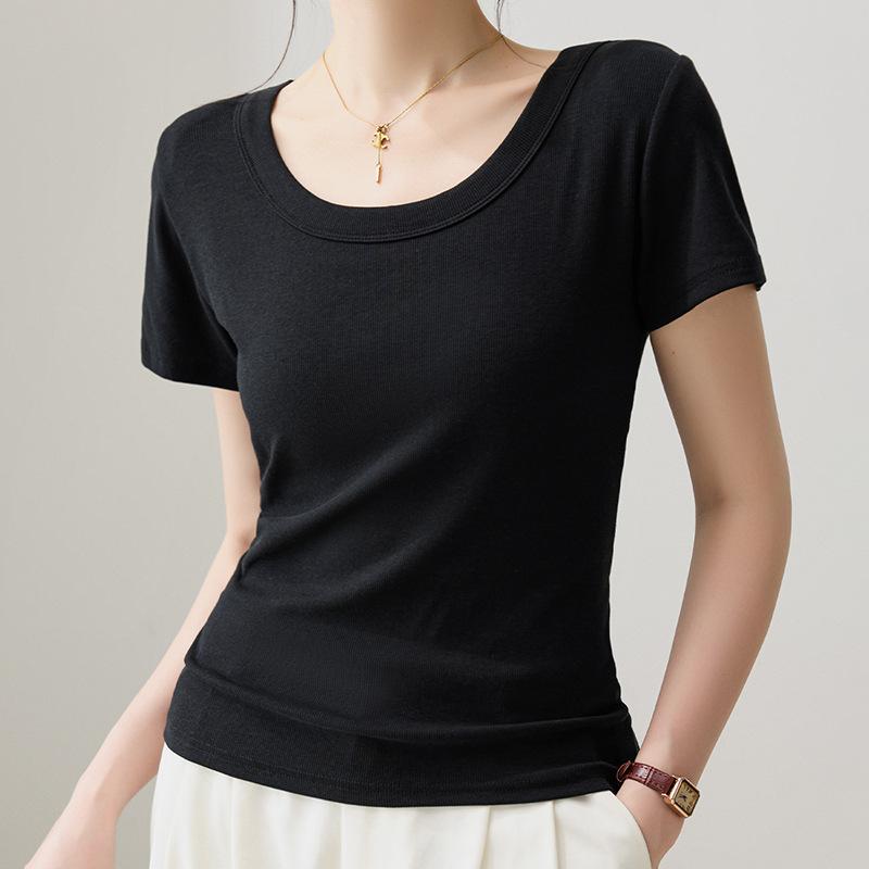 Women Solid Color Round Neck Slim Fit Short Sleeve Casual Basic T Shirt