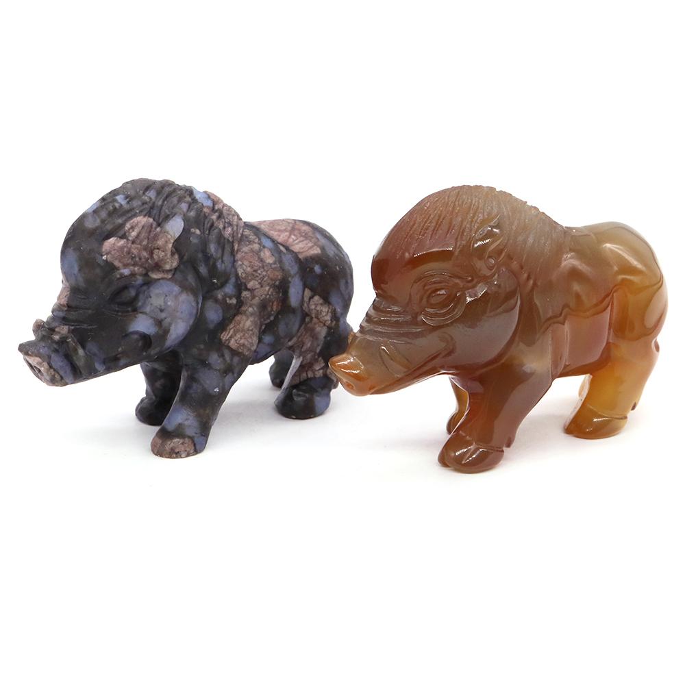 Wild Boar Statue With Natural Crystals Hand Carved Healing Animal Figurine Reiki Gemstone Craft Home Decoration Gem Gifts 2.8 In