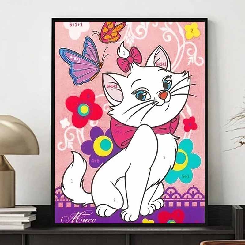 Disney Pittura con Diamanti Le Avventure del Gatto Illustrazione Artistica Punto Croce 5D Stampa da Appendere Puzzle 5D Mosaico Ricamo Decorazione per la Casa