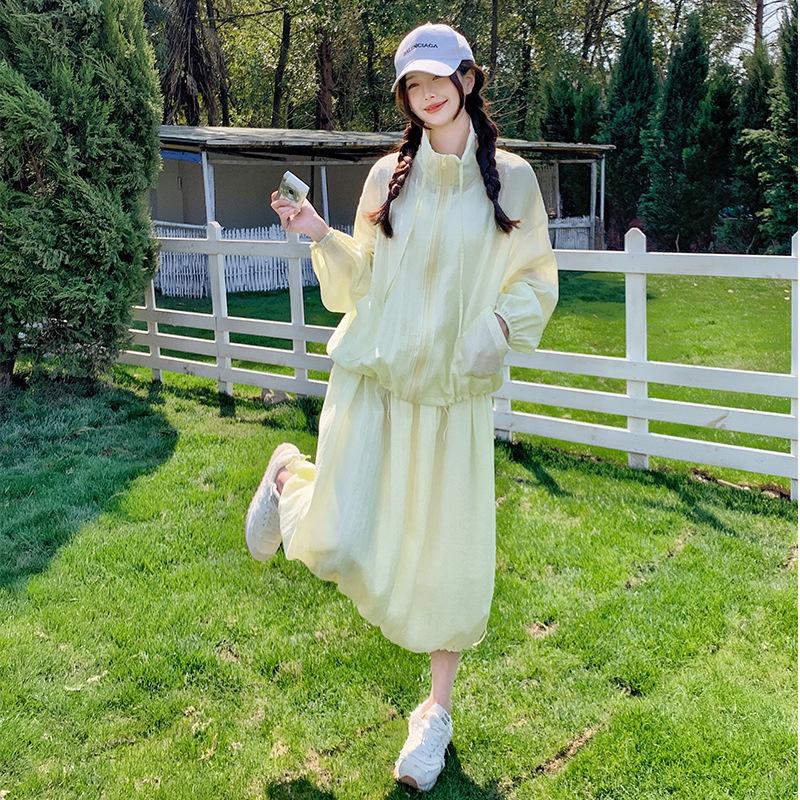 

Летний солнцезащитный костюм-юбка женский новый повседневный ленивый стиль модный костюм-двойка XL