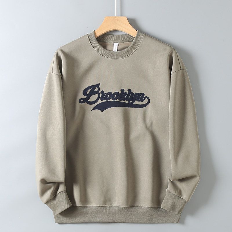 Trade Export Surplus Comfortable Breathable 3D Embroidered Crew Neck Pullover Sweatshirt for Men, Spring and Autumn Sports Casual Base Layer Shirt