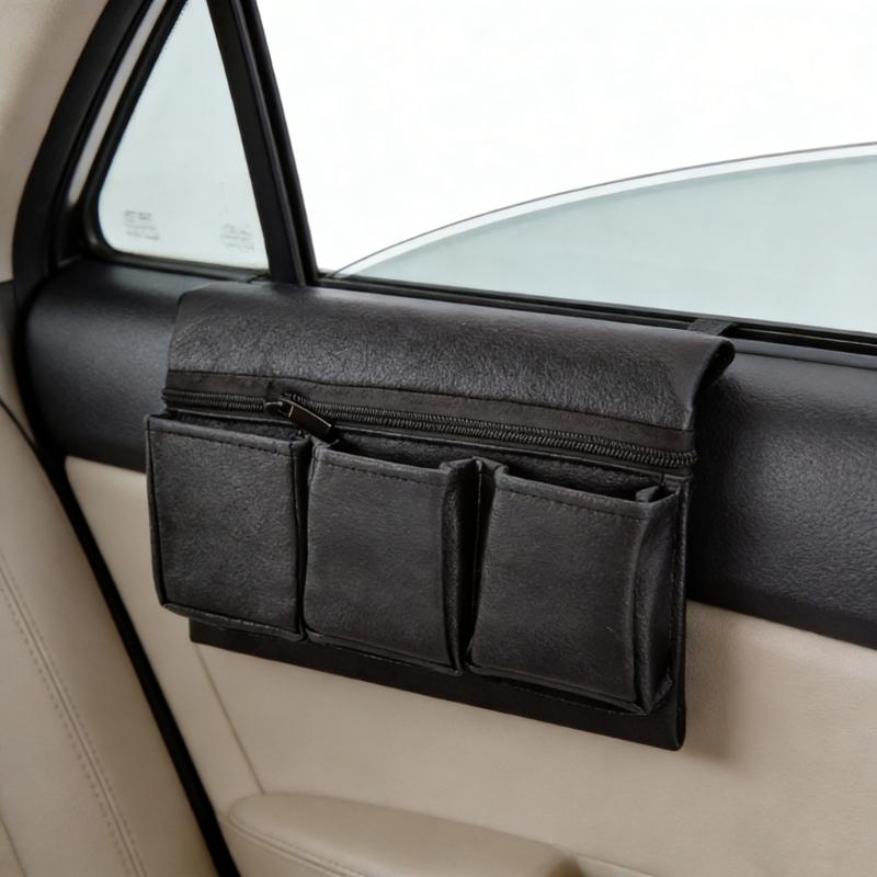 Automotive Window Storage Bag Strong PU Leather With Different Sections Holds 1.5kg Simple To Install No Tools Needed