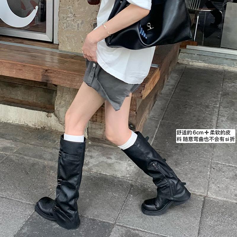 Cowhide~ Grape Mom, the Same Style Has a Height Increase of 6cm, Belt Buckle Folds, Medium and High Boots, Genuine Leather Knight Boots, Women's