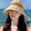 Flat Brim Hollow Straw Cap Breathable Sun Hat Simple Wide Brim Bucket Hat  Beach Vacation