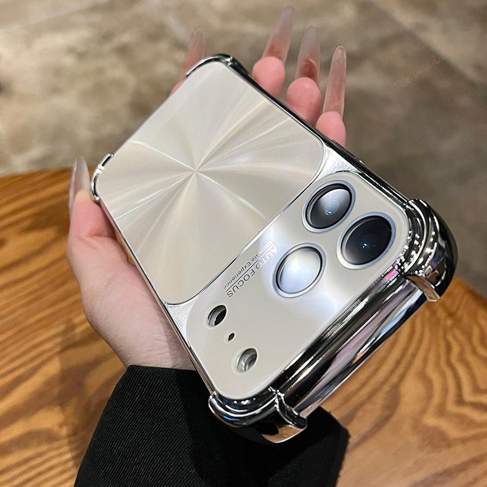 

Aurora laser Plating Phone Case For iPhone 17 Air 13 14 15 16 Pro Max 16Pro 17Pro CD Pattern Big Windows Soft Protector Cover For iPhone 17