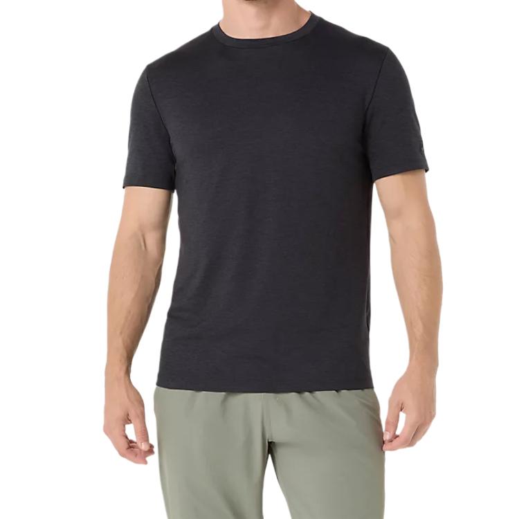 ASICS T Shirts Men s High Performance Black Heather Crew Neck Moderate 2031F315-001 L