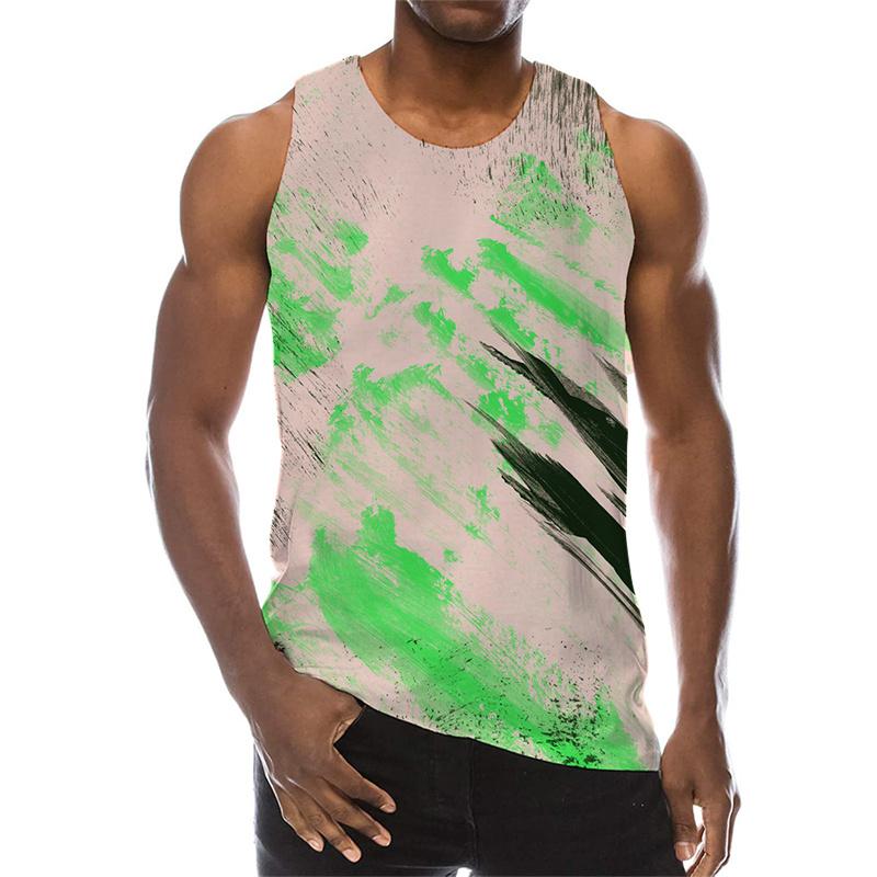 Multi Color 3D Print Tank Top For Men Summer Sports Gym Fitness Sleeveless Vest Tops Art Psychedelic Pigment Pattern T-shirt