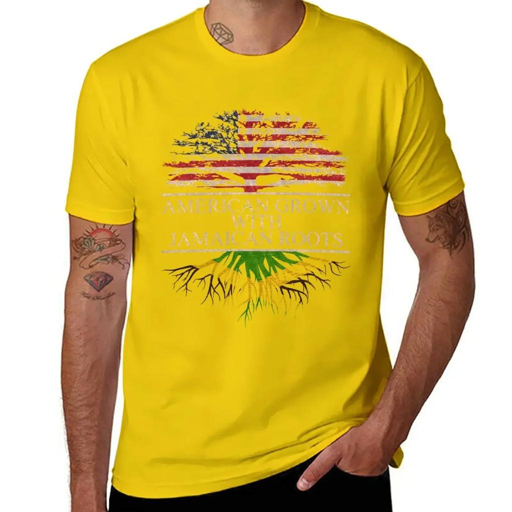 American Grown with Jamaican Roots T-Shirt tops heavyweights vintage oversized t shirt men