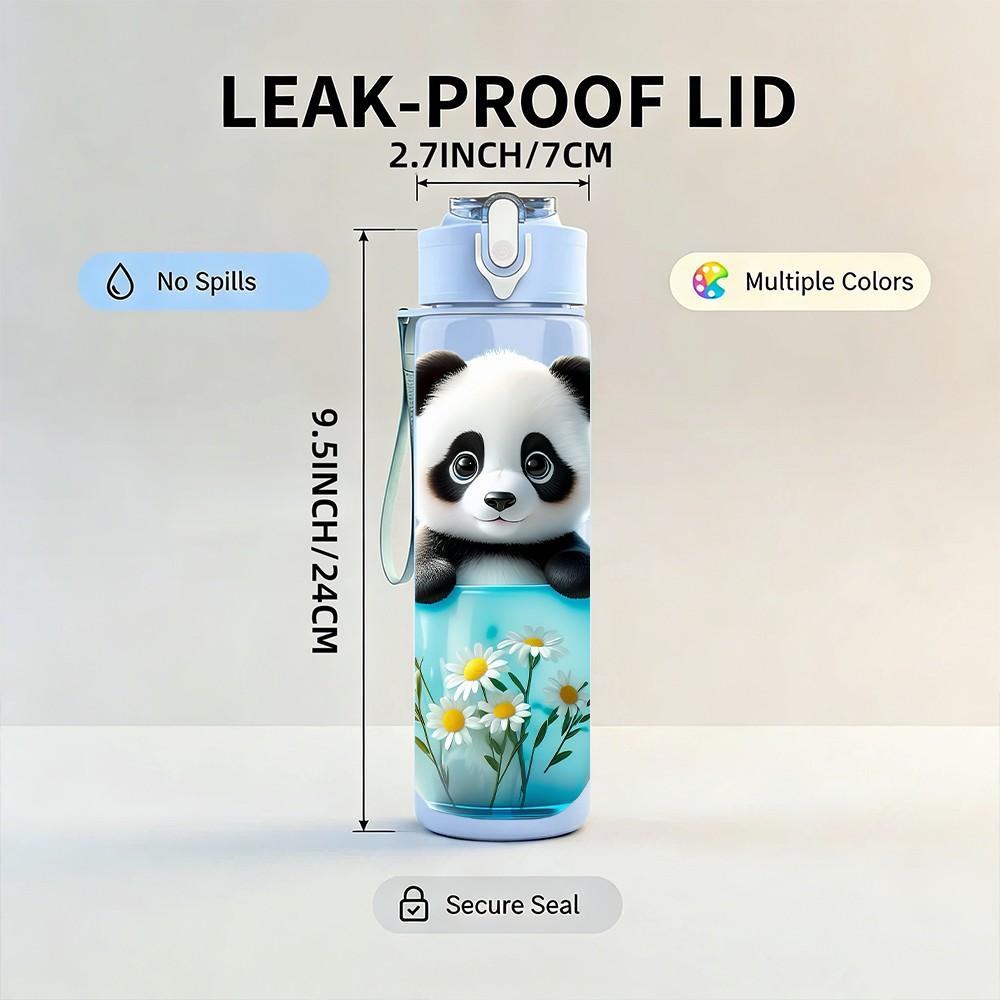 1PC Panda Inside Blue Tea Cup Print 750ml Color Plastic Sports Water Bottle Leakproof Flip Straw Lid Suitable for Sports Office Home Use