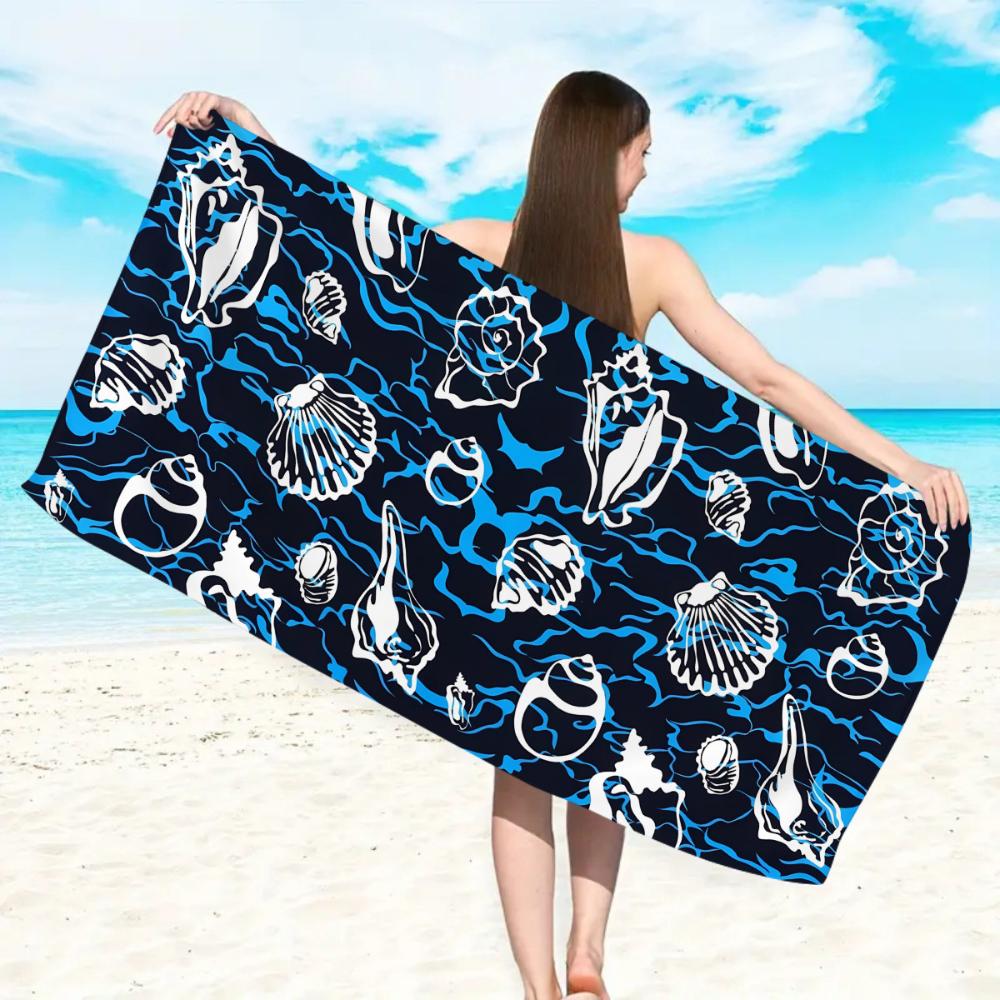Beach Towel Blue Wave Turtle Print Soft Quick Dry Towel for Poolside Lounging & Camping