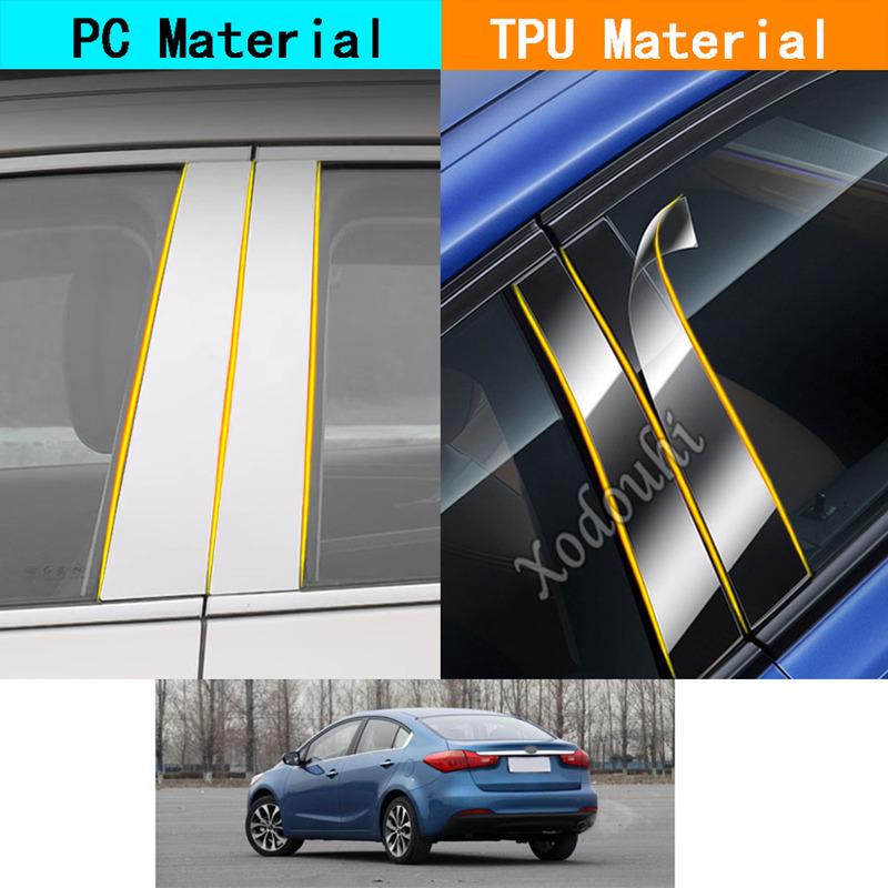 Car TPU/Glossy Mirror Pillar Post Cover Door Trim Window Stickers Accessories 6PCS For Kia K3 2013 2014 2015 2016 2017 2018