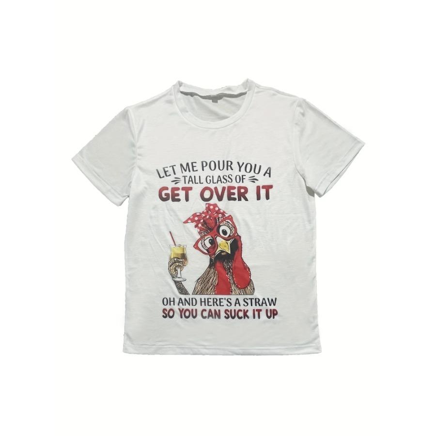 Cartoon Chicken Print T-Shirt, Casual Short Sleeve Top For Spring & Summer, Women's Clothing