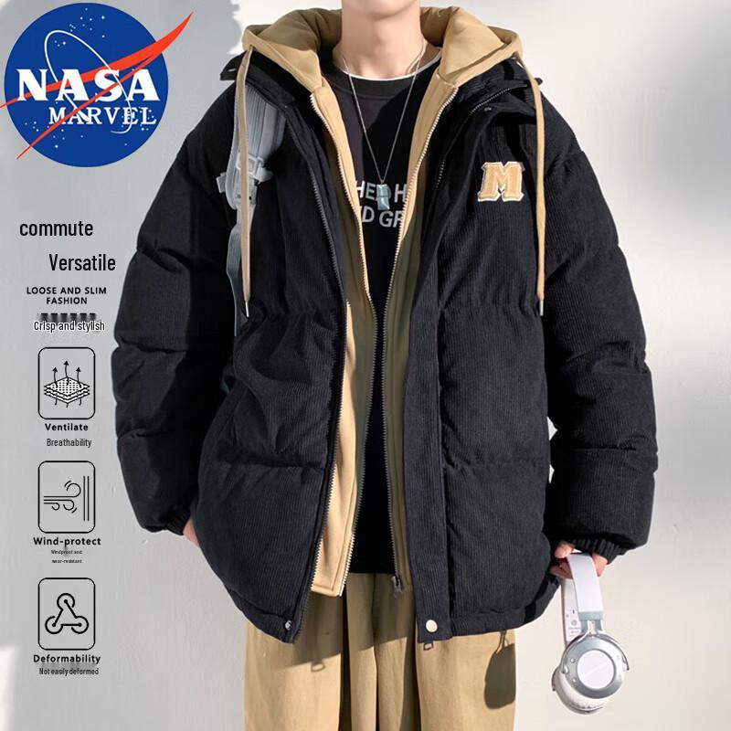 NASA MARVEL Men's Faux Two-Piece Hooded Padded Jacket
