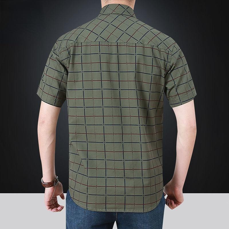Men Cotton Short Sleeve Shirt Streetwear Fashion Summer Lapel Oversized Business Plaid Casual Tops