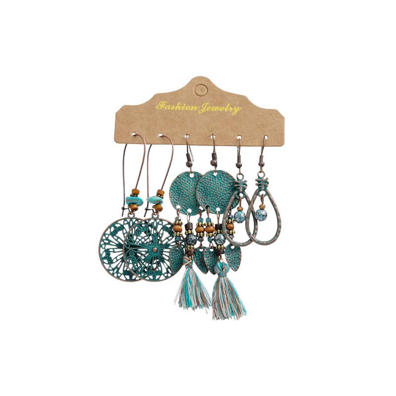 Exaggerated Ethnic Style Round Hollow Earrings, Retro Conch Sunflower Feathers Fringed Ear Hook Women