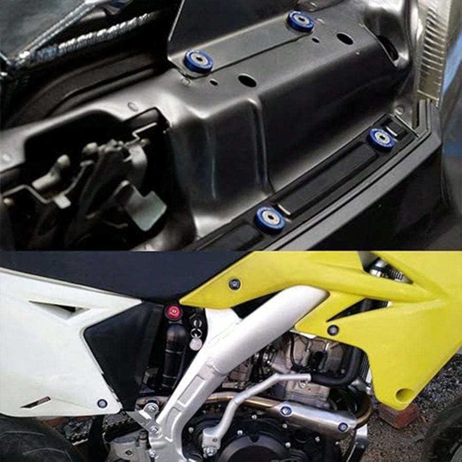 10Pcs Engine Bay Dress Up Bolts M6 Aluminum Fasteners Screws Kit Aluminum Bumper Fenders Washer with Bolts Engine Bay Dress Up Fastener Kit