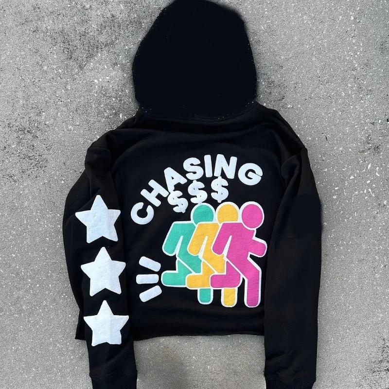 Autumn and Winter Hip Hop Y2K Street Style Letter Graffiti Printed Fashion Men's and Women's Warm Hoodies