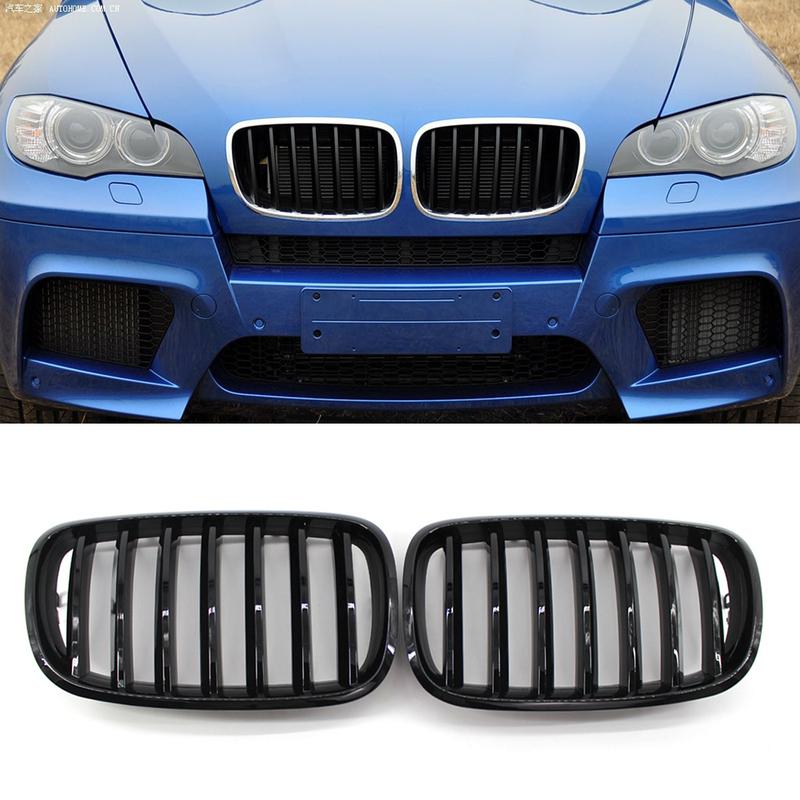 1 Pair Car Front Bumper Grill Gloss Black Front Bumper Racing Grille for BMW X5 E70 X6 E71 2007-2013 Car Accessories