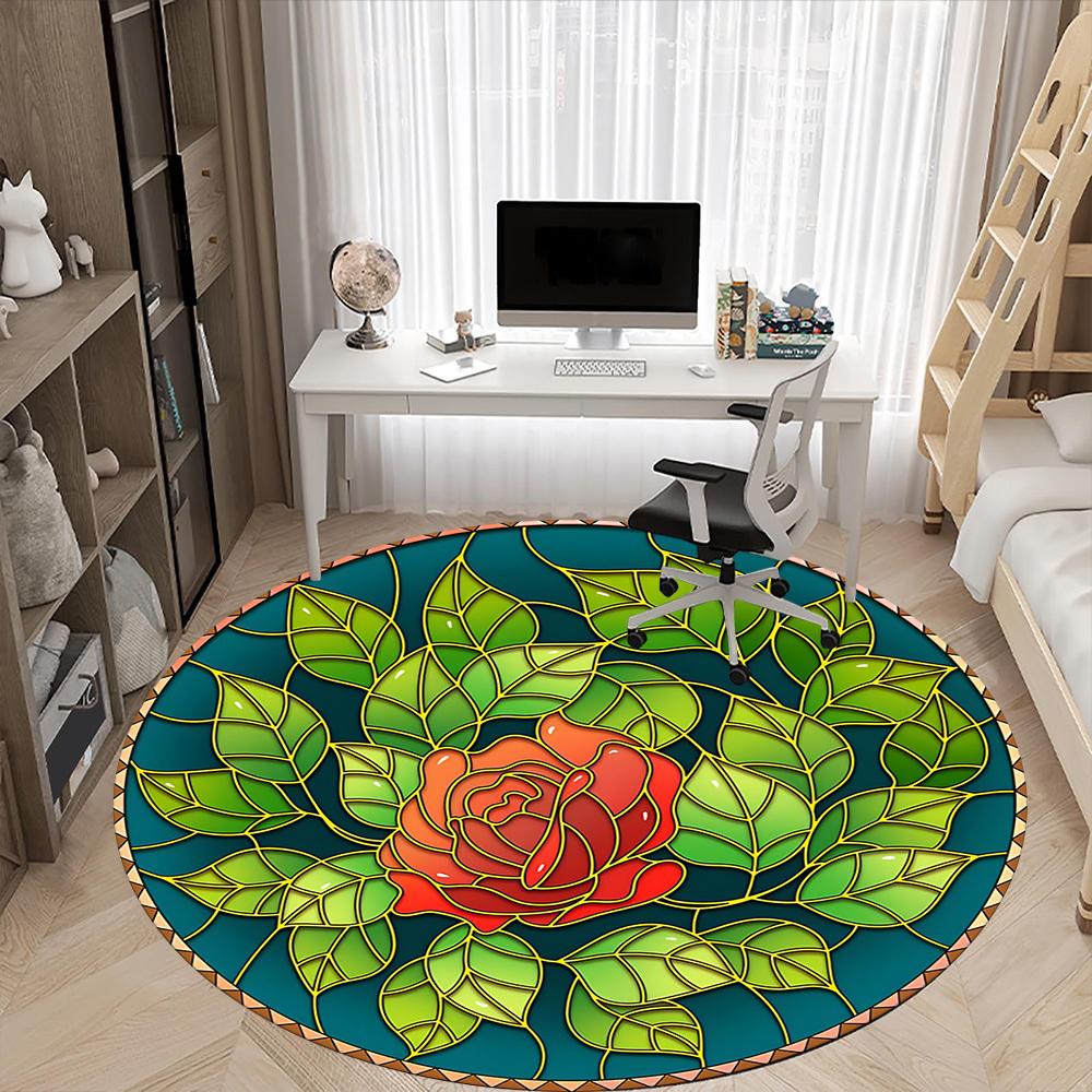 1pc Rose Stained Glass Chair Carpet for Office Machine Washable Rug for Office, Good Gift for Family or Friends Yy251225201