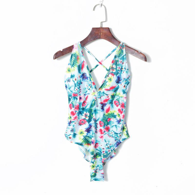 

Принт Глубокий V-образный вырез Облегающая эластичная ластовица майка Green Print M