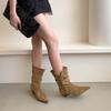 Herbst Winter Plissierte Damen Western Stiefeletten Elegant Spitzschuh Niedriger Absatz Schuhe Damen Vintage Slipper Kurze Stiefeletten