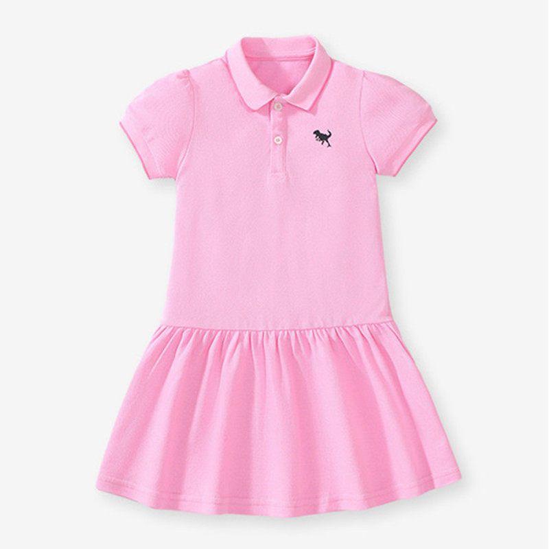 European and American Children's Clothing Summer Girls' Dress Short-Sleeved Preppy Style Kids' Fashionable Lapel Knitted Polo Dress Trendy