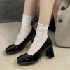 Fashion Elegant Woman Heeled Shoes Black Leather Thick High Heels Female Spring Autumn Women's Pumps Sexy Square Toe Shoes Women Heels