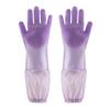 1 Pair Housework Gloves Silicone Cleaning Gloves with Anti-Slip Texture Extended Arm Guard Pet Hair Removal Gloves