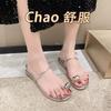 Slippers Women's Summer Wear Mirror Cover Toe Classic Internet Celebrity Rhinestone Cover Toe Flat Bottom Fashion Versatile Slope Heel Beach Sandals