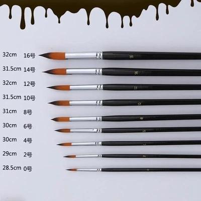 9 pcs Pinceau Aquarelle Nylon Manche Long Pinceaux Peinture Acrylique Stylo Gouache Fournitures d'Art Accessoires d'Artiste Papeterie