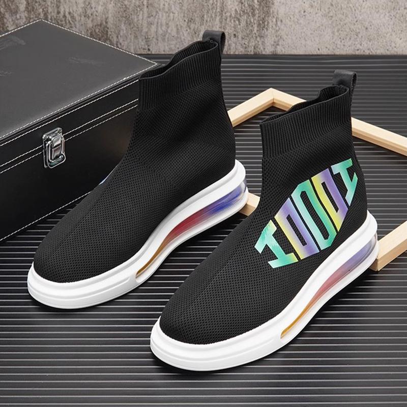 

Air cushion high top shoes Men s breathable socks shoes men s mesh shoes height-raising ankle boots A11 44 чёрный