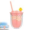 Cute Ice Cream Straw Cup Creative Double Layer Plastic Water Bottle With Crushed Ice Decor Portable Tumbler For Girls Kids Gift
