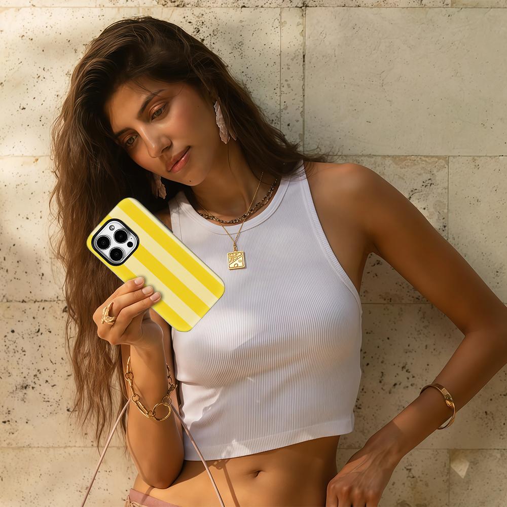 Yellow Pastel Stripes Phone Case for IPhone 17AIR 16E 16 15 14 13 12 11 17 Pro Max Plus Double-layer Back Cover