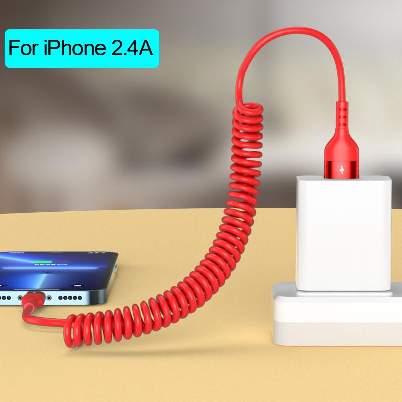 

66W 5A USB Type C кабель для передачи данных 3A Micro USB пружинный телескопический кабель для быстрой зарядки для Sumsung Xiaomi POCO Huawei Honor LG For iphone красный