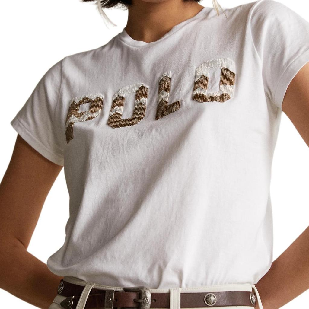 Polo Ralph Lauren SS25 Buchstaben Perlen Logo Baumwolle Kurzarm T-Shirt Klassische Edition Damen Oberteile 211827665-001