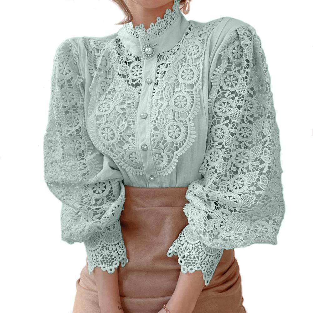Women Chiffon Button Turtleneck Shirt Chic Elegant Floral Lace Fluffy Long Sleeve Top Fashion Hollow Oversize White Blouse