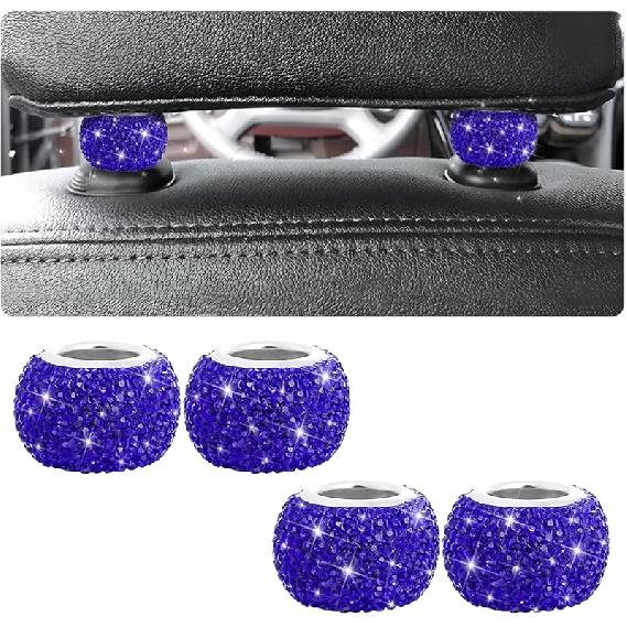 BELOMI 4 Pack Car Headrest Collars, Bling Car Head Rest Collars Rings Decor, Rhinestone Car Head Rest Collars, Diamond Interior Car Seat Accessory