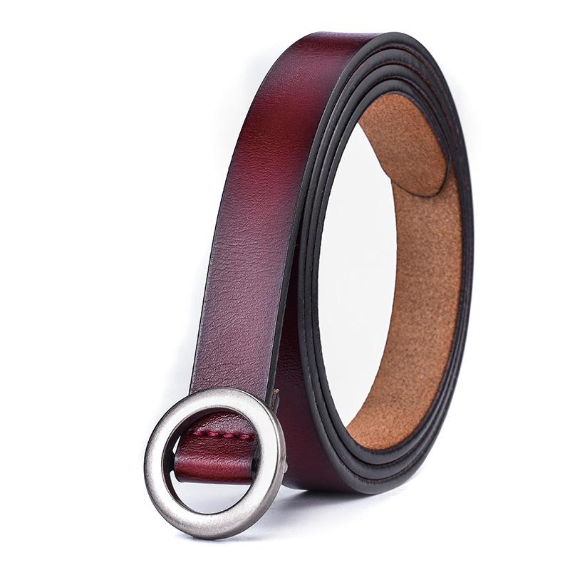 

Женский кожаный ремень Маленькая круглая пряжка Тонкий ремень Ремень из коровьей кожи Повседневный С плащом тёмно-рыжий