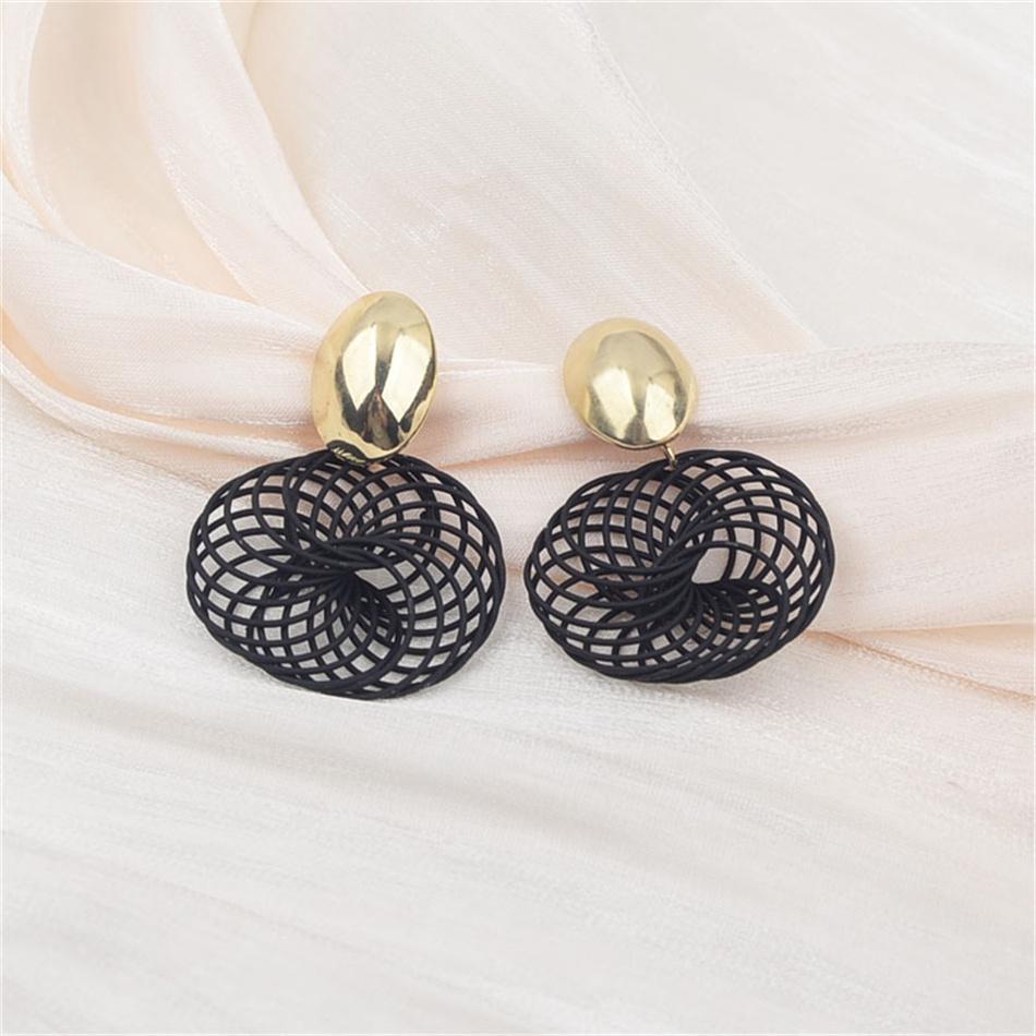 Stranded Wire Circle Pendant Earrings for Women Geometric Metal Enamel Loop Jewelry Oorbellen Red Earring