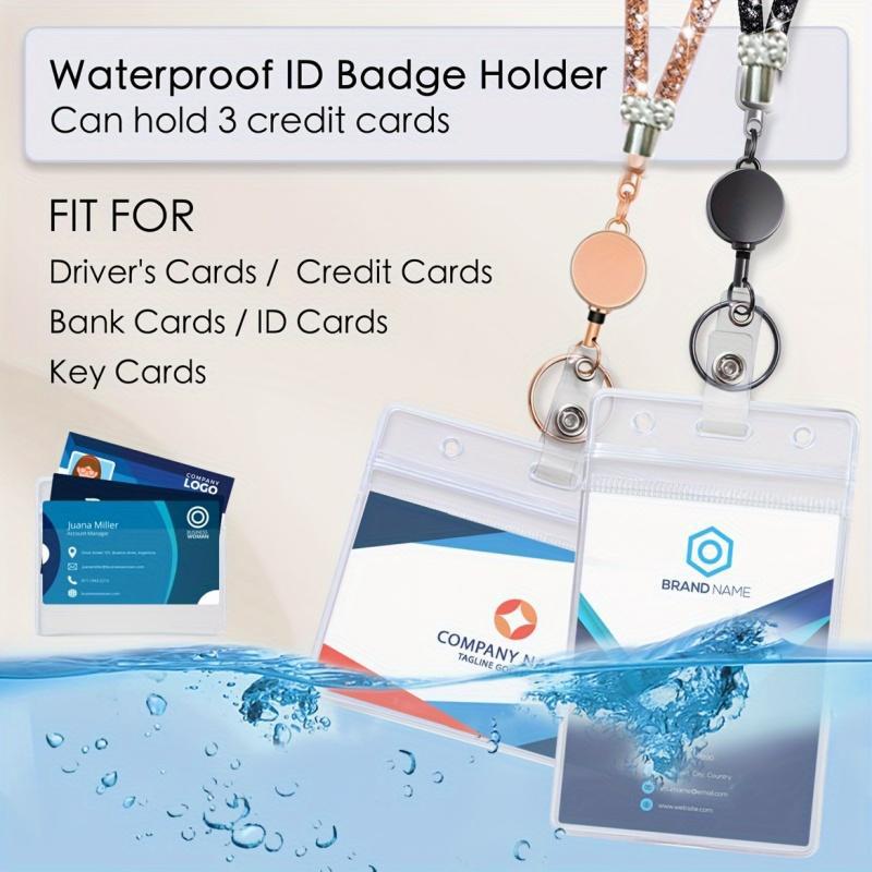 Bling Rhinestone Retractable ID Badge Lanyard Waterproof Card Case Key Holder Stylish Work Badge Clip For Office Daily Use