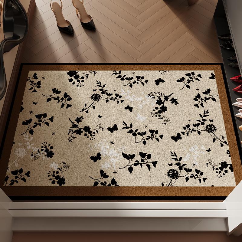 Retro Green Welcome Entrance Mat Rug Absorbs Dirt Door Mat Non-Slip Floor PVC Doormat Cuttable Hallway Mat