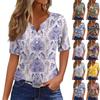 חולצת טריקו לנשים כפתור הדפסת חולצה שרוול קצר יומי אופנה סוף שבוע בסיסית V- צווארון רגיל העליון
