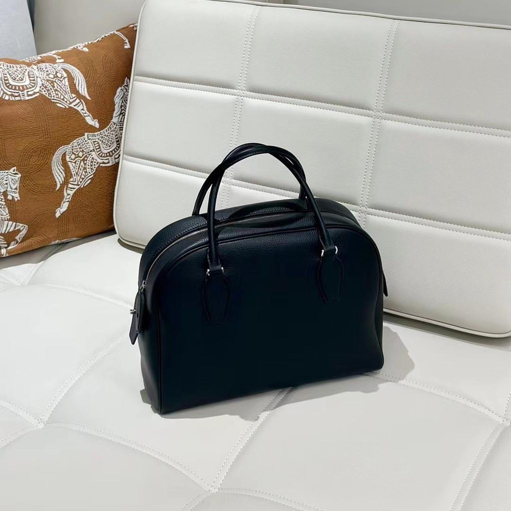 Small Niche High-end Handbag For Women New Genuine Leather Top Layer Cowhide Large Capacity Bowling Bag Hand-held Large Bag