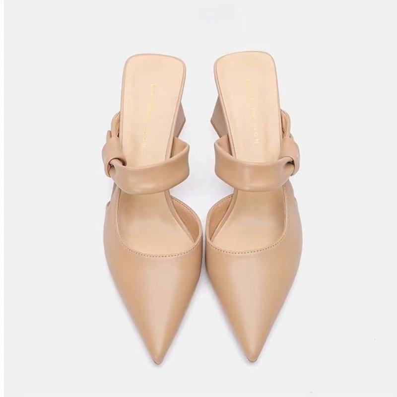 High-Heel Schuhe Dame Damen Hausschuhe Outdoor Spitzschuh Pantoffeln Slides Weiblich Mules Blockabsatz 2025 Cover Weiche Mules Block
