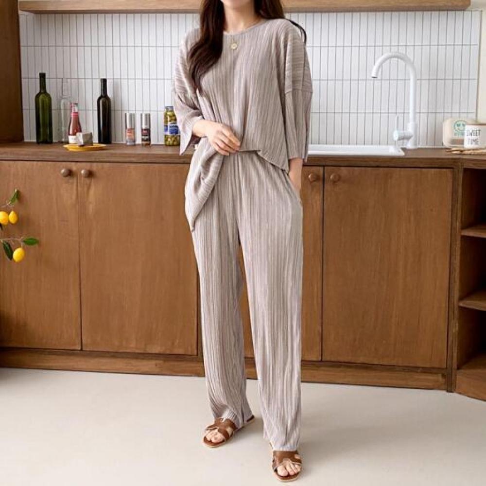 New Arrivals Open Run 8 Length Drop Shoulder Set Women Pleated Fabric Kdd851