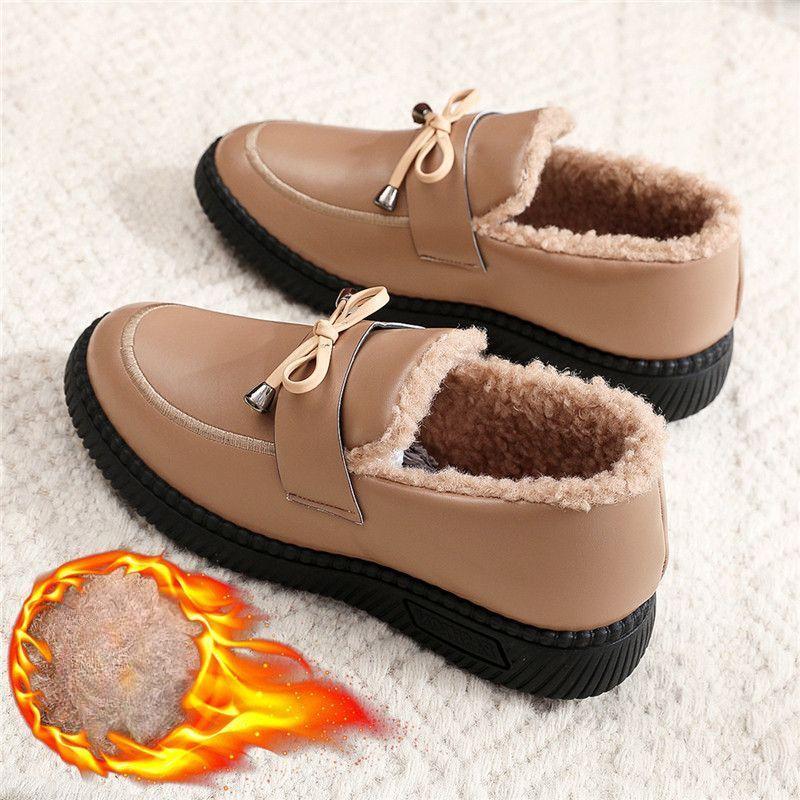 

Зимние хлопковые туфли с кожаной поверхностью для женщин, водонепроницаемые и бархатные, с плоским дном, теплые, для людей среднего и пожилого возраста, короткие сапоги 40