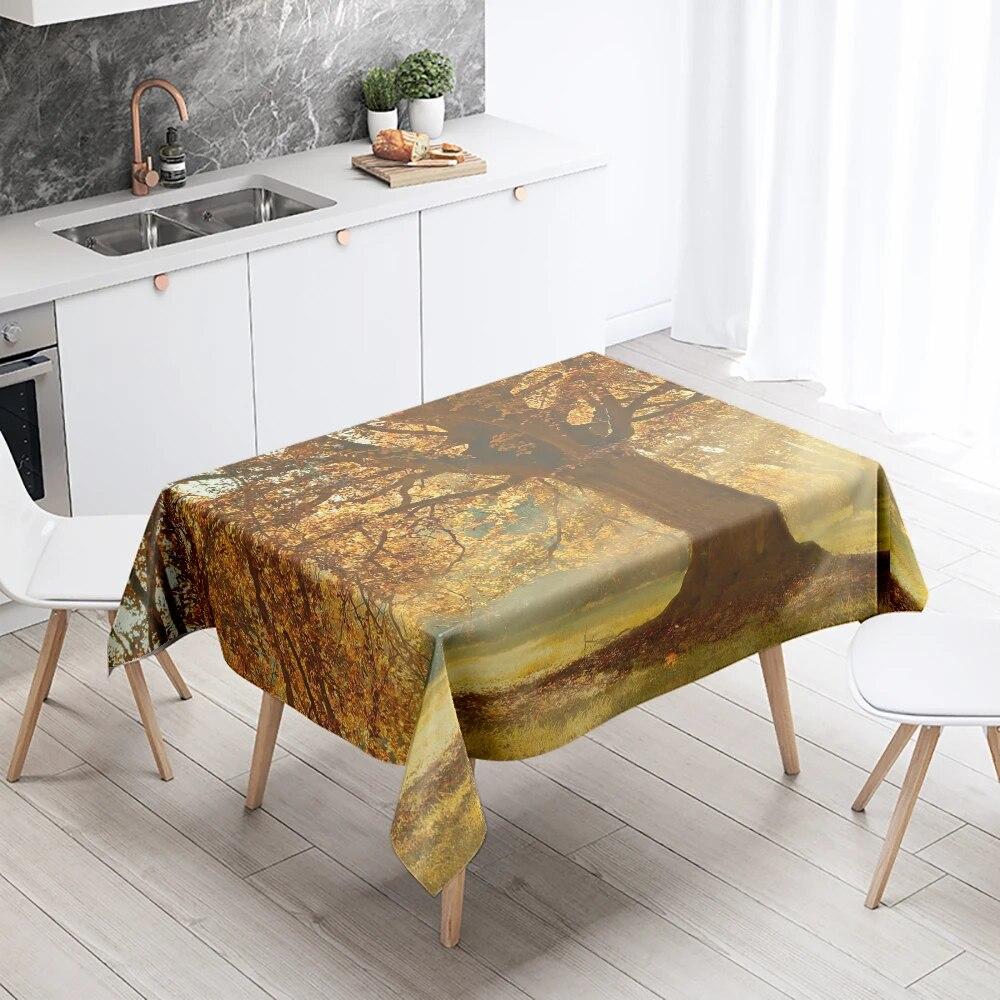 Natural Trees Tablecloth World Scenery  Anti-Stain Waterproof Rectangular Kitchen Table Home Decoration